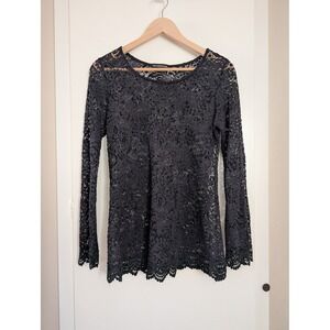 YOUARENOTALONE‎ Black Floral Sheer Lace Top Witchy Grunge Whimsigoth Fairy READ
